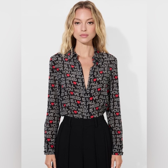 Alice + Olivia Tops - NWT Alice Olivia Willa The Beatles Placket Silk Shirt Blouse